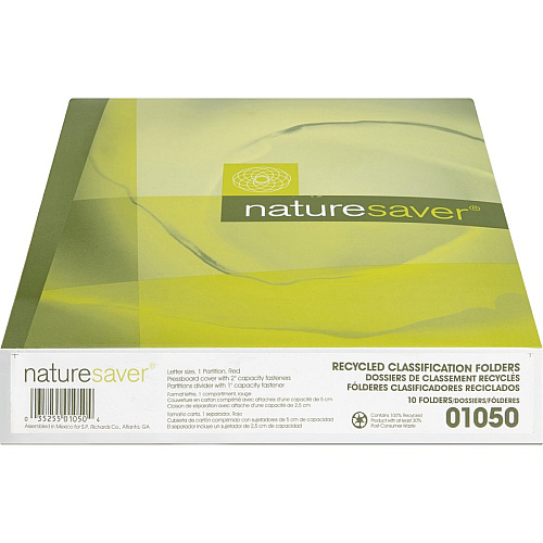 Nature Saver 2/5 Tab Cut Letter Recycled Classification Folder 8 1/2" x 11" - 4 Fastener(s) - 2" for Folder, 1" for Divider - 1 Divider(s) - 25 pt. - Pressboard - Redrope - Tyvek Gusset - 100% Recycled - 10 / Box (01050)