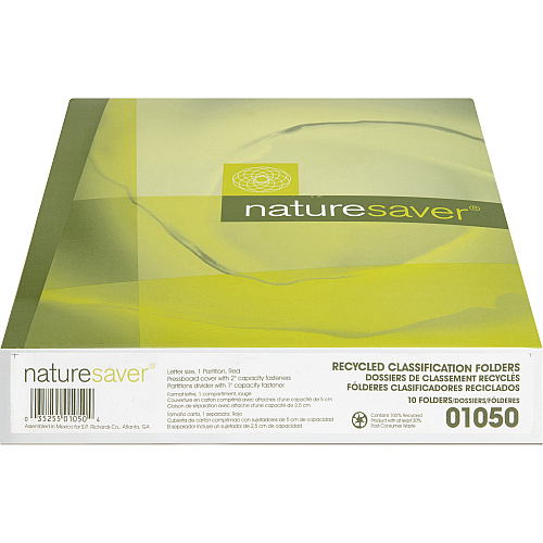 Nature Saver 2/5 Tab Cut Letter Recycled Classification Folder 8 1/2" x 11" - 4 Fastener(s) - 2" for Folder, 1" for Divider - 1 Divider(s) - 25 pt. - Pressboard - Redrope - Tyvek Gusset - 100% Recycled - 10 / Box (01050)