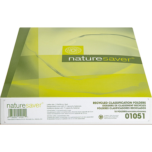 Nature Saver 2/5 Tab Cut Letter Recycled Classification Folder 8 1/2" x 11" - 6 Fastener(s) - 2" for Folder, 1" for Divider - 2 Divider(s) - 25 pt. - Pressboard - Red - Tyvek Gusset - 100% Recycled - 10 / Box (01051)