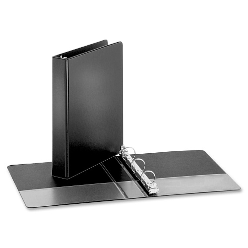 Business Source Basic Round Ring Binder 1" Binder Capacity - 8 1/2" x 5 1/2" Sheet Size - 240 Sheet Capacity - 3 Ring(s) - Fastener(s): Round Ring - Chipboard, Polypropylene - Black - Open and Closed Triggers, Exposed Rivet, Sturdy - 1 Each (BSN28523)