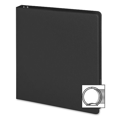 Business Source Basic Round Ring Binder 1" Binder Capacity - 8 1/2" x 5 1/2" Sheet Size - 240 Sheet Capacity - 3 Ring(s) - Fastener(s): Round Ring - Chipboard, Polypropylene - Black - Open and Closed Triggers, Exposed Rivet, Sturdy - 1 Each (BSN28523)