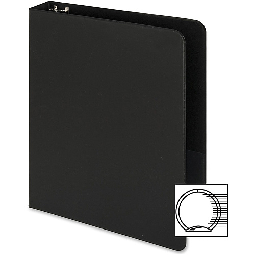 Business Source Basic Round Ring Binder 1" Binder Capacity - 8 1/2" x 5 1/2" Sheet Size - 240 Sheet Capacity - 3 Ring(s) - Fastener(s): Round Ring - Chipboard, Polypropylene - Black - Open and Closed Triggers, Exposed Rivet, Sturdy - 1 Each (BSN28523)