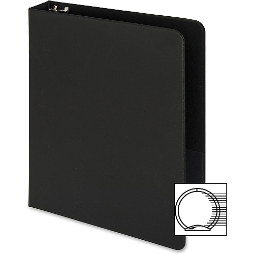 Business Source Basic Round Ring Binder 1" Binder Capacity - 8 1/2" x 5 1/2" Sheet Size - 240 Sheet Capacity - 3 Ring(s) - Fastener(s): Round Ring - Chipboard, Polypropylene - Black - Open and Closed Triggers, Exposed Rivet, Sturdy - 1 Each (BSN28523)