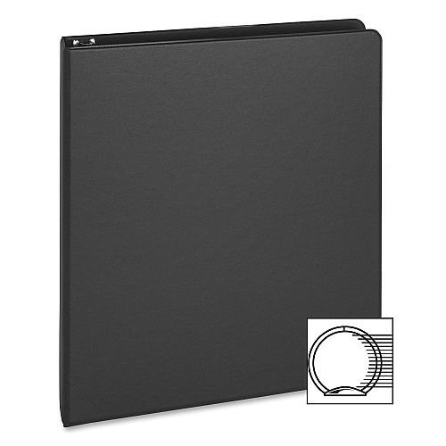 Business Source Basic Round Ring Binder 1" Binder Capacity - 8 1/2" x 5 1/2" Sheet Size - 240 Sheet Capacity - 3 Ring(s) - Fastener(s): Round Ring - Chipboard, Polypropylene - Black - Open and Closed Triggers, Exposed Rivet, Sturdy - 1 Each (BSN28523)