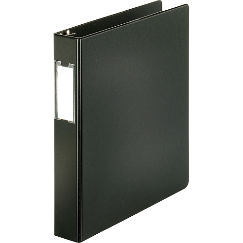 Business Source Basic Round Ring Binder w/Label Holder 1 1/2" Binder Capacity - Letter - 8 1/2" x 11" Sheet Size - 3 x Round Ring Fastener(s) - Vinyl - Black - Open and Closed Triggers, Label Holder - 1 Each (BSN28560)