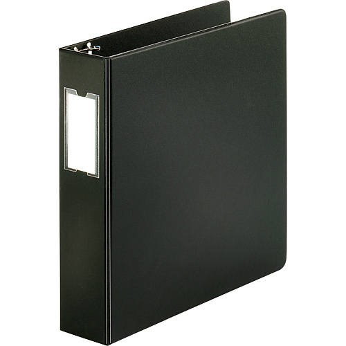 Business Source Basic Round Ring Binder w/Label Holder 2" Binder Capacity - Letter - 8 1/2" x 11" Sheet Size - 3 Ring(s) - Fastener(s): Round Ring - Vinyl - Black - Open and Closed Triggers, Label Holder - 1 Each (BSN28561)