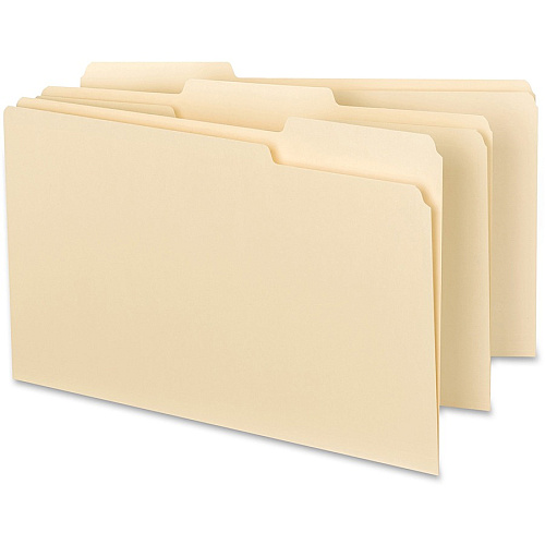 Business Source 1/3 Tab Cut Legal Recycled Top Tab File Folder 8 1/2" x 14" - Top Tab Location - Assorted Tab Position - 11 pt. - 1 Plys - Manila - 10% Recycled - 100 / Box (BSN43560)