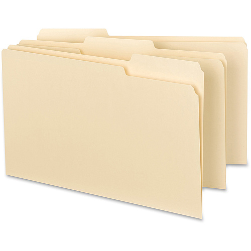 Business Source 1/3 Tab Cut Legal Recycled Top Tab File Folder 8 1/2" x 14" - Top Tab Location - Assorted Tab Position - 11 pt. - 1 Plys - Manila - 10% Recycled - 100 / Box (BSN43560)