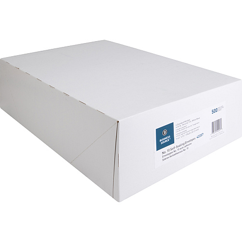 Business Source No.10 Standard Window Invoice Envelopes Single Window - 9 1/2" Width x 4 1/2" Length - 24 lb - Self-sealing - White - Poly - 500 / Box (BSN42207)
