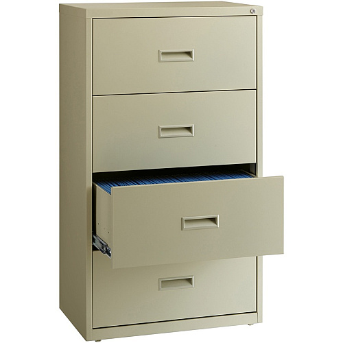 Lorell Value Lateral File - 4-Drawer 30" Width x 18.6" Depth x 52.5" Height - 4 x Drawer(s) for File - A4, Legal, Letter - Interlocking, Adjustable Glide, Ball-bearing Suspension, Label Holder - Putty - Steel - Recycled (LLR60559)