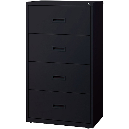 Lorell Value Lateral File - 4-Drawer 30" Width x 18.6" Depth x 52.5" Height - 4 x Drawer(s) for File - A4, Legal, Letter - Adjustable Glide, Ball-bearing Suspension, Label Holder - Black - Steel - Recycled (LLR60560)