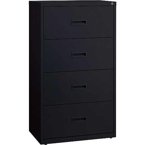 Lorell Value Lateral File - 4-Drawer 30" Width x 18.6" Depth x 52.5" Height - 4 x Drawer(s) for File - A4, Legal, Letter - Adjustable Glide, Ball-bearing Suspension, Label Holder - Black - Steel - Recycled (LLR60560)