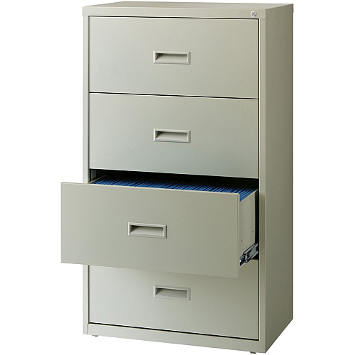 Lorell Value Lateral File - 4-Drawer 30" Width x 18.6" Depth x 52.5" Height - 4 x Drawer(s) for File - A4, Legal, Letter - Interlocking, Leveling Glide, Ball-bearing Suspension, Label Holder - Light Gray - Steel - Recycled (LLR60561)