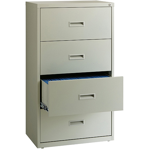 Lorell Value Lateral File - 4-Drawer 30" Width x 18.6" Depth x 52.5" Height - 4 x Drawer(s) for File - A4, Legal, Letter - Interlocking, Leveling Glide, Ball-bearing Suspension, Label Holder - Light Gray - Steel - Recycled (LLR60561)