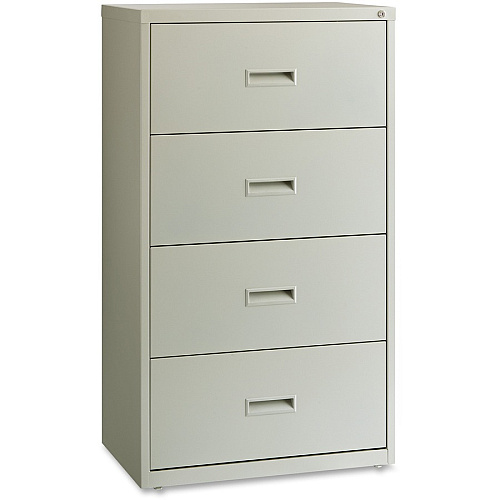 Lorell Value Lateral File - 4-Drawer 30" Width x 18.6" Depth x 52.5" Height - 4 x Drawer(s) for File - A4, Legal, Letter - Interlocking, Leveling Glide, Ball-bearing Suspension, Label Holder - Light Gray - Steel - Recycled (LLR60561)