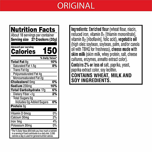 Cheez-It&reg Original Crackers Original - 1 Serving Pouch - 3 oz - 6 / Box (19133)