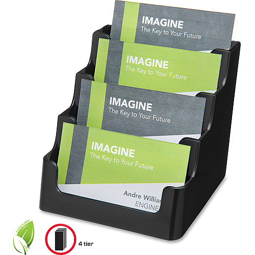 Deflecto 4 Tier Business Card Holder 3.8" Height x 3.9" Width x 3.5" Depth - Plastic - Black - Storage Compartment, Durable, Recyclable - 1 Each (90404)