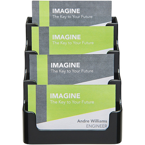 Deflecto 4 Tier Business Card Holder 3.8" Height x 3.9" Width x 3.5" Depth - Plastic - Black - Storage Compartment, Durable, Recyclable - 1 Each (90404)