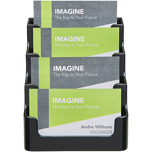 Deflecto 4 Tier Business Card Holder 3.8" Height x 3.9" Width x 3.5" Depth - Plastic - Black - Storage Compartment, Durable, Recyclable - 1 Each (90404)