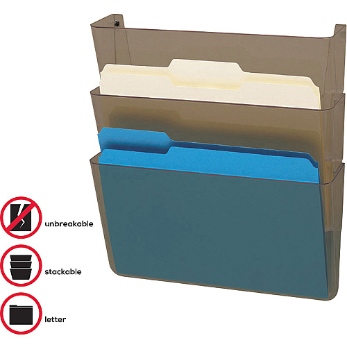 Deflecto EZ Link Unbreakable DocuPocket 7" Height x 13" Width x 4" Depth - Unbreakable - Smoke - Plastic - 3 / Pack (83602)