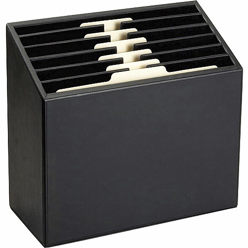 Dacasso Classic Leather Vertical Letter Sorter 6 Compartment(s) - Black - Top Grain Leather, Velveteen - 1 Each (A1097)