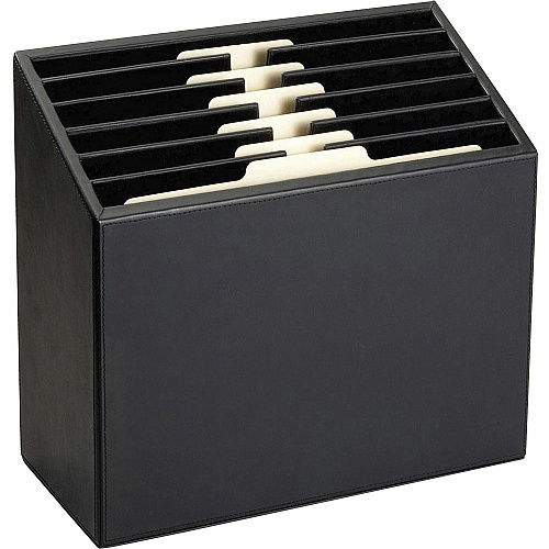 Dacasso Classic Leather Vertical Letter Sorter 6 Compartment(s) - Black - Top Grain Leather, Velveteen - 1 Each (A1097)