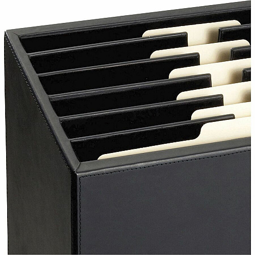 Dacasso Classic Leather Vertical Letter Sorter 6 Compartment(s) - Black - Top Grain Leather, Velveteen - 1 Each (A1097)