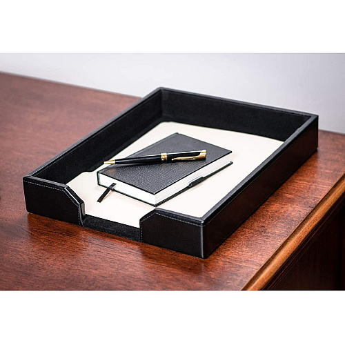 Dacasso Bonded Leather Letter Tray 2" Height x 10.25" Width x 13.50" Length - Desktop - Black - Leather - 1 Each (A1401)
