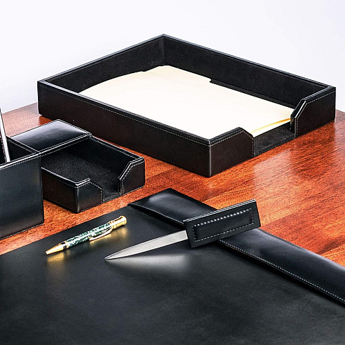 Dacasso Bonded Leather Letter Tray 2" Height x 10.25" Width x 13.50" Length - Desktop - Black - Leather - 1 Each (A1401)