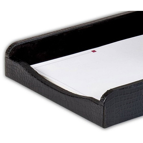 Dacasso Crocodile Embossed Leather Letter Tray Desktop - Black - 1 Each (A2201)