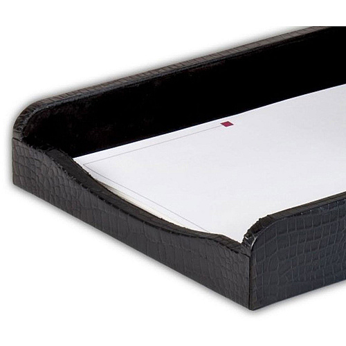 Dacasso Crocodile Embossed Leather Letter Tray Desktop - Black - 1 Each (A2201)
