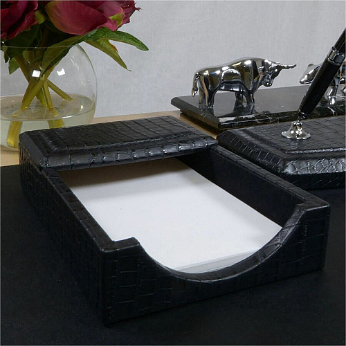 Dacasso Crocodile Embossed Black Leather Memo Holder Support 4" x 6" Media - Leather - Black - 1 Each (A2209)