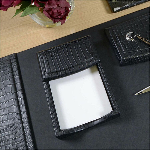 Dacasso Crocodile Embossed Black Leather Memo Holder Support 4" x 6" Media - Leather - Black - 1 Each (A2209)