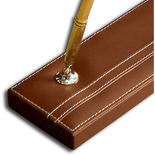 Dacasso Rustic Leather Pen Stand Leather - Rustic Brown, Gold - 1 Each (A3204)