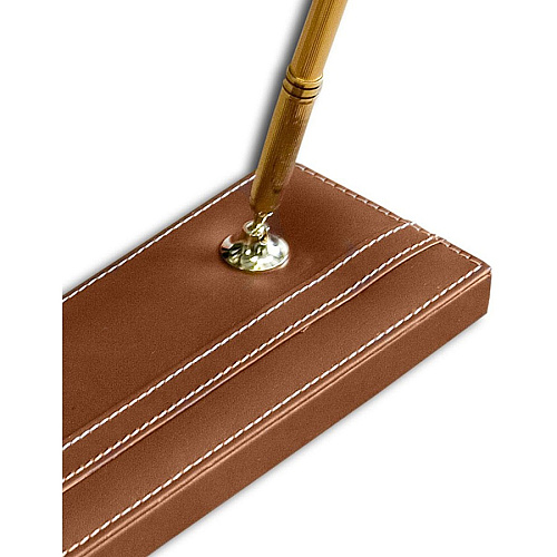Dacasso Rustic Leather Pen Stand Leather - Rustic Brown, Gold - 1 Each (A3204)