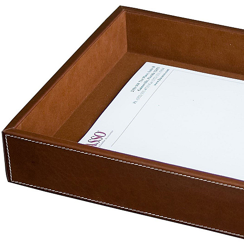 Dacasso Rustic Leather Legal-Size Letter Tray Rustic Brown - Top Grain Leather, Velveteen - 1 Each (A3205)