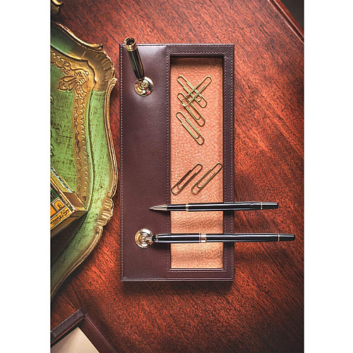 Dacasso Leather Double Pen Stand Leather - Chocolate Brown, Gold - 1 Each (A3404)