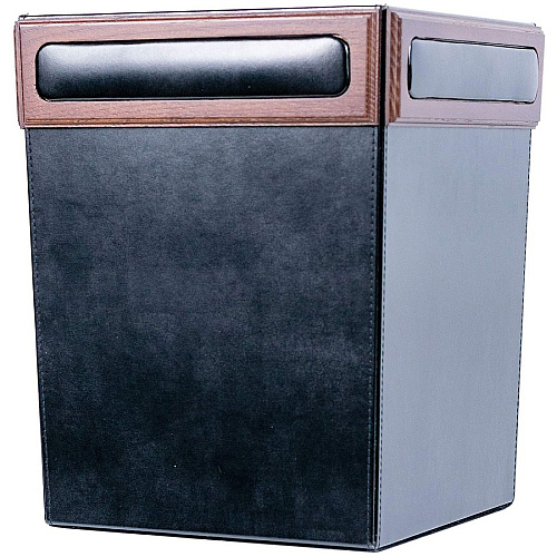 Dacasso Walnut & Leather Waste Basket 3.50 gal Capacity - Wood, Top Grain Leather, Velveteen - Black - 1 Each (A8403)
