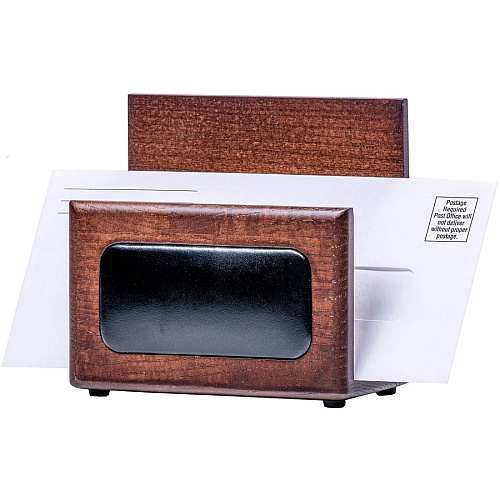 Dacasso Walnut & Leather Letter Holder Leather, Wood, Rubber - Walnut, Black - 1 Each (A8408)