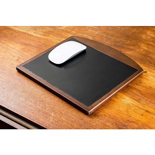 Dacasso Walnut & Leather Mouse Pad 10" Height x 9.50" Width - Black, Walnut - Leather, Wood - 1 Each (A8414)