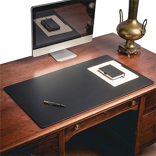 Dacasso Leather Desk Mat Rectangular - 38" Width x 24" Depth - Felt Backing - Top Grain Leather - Black - 1 Each (P1011)
