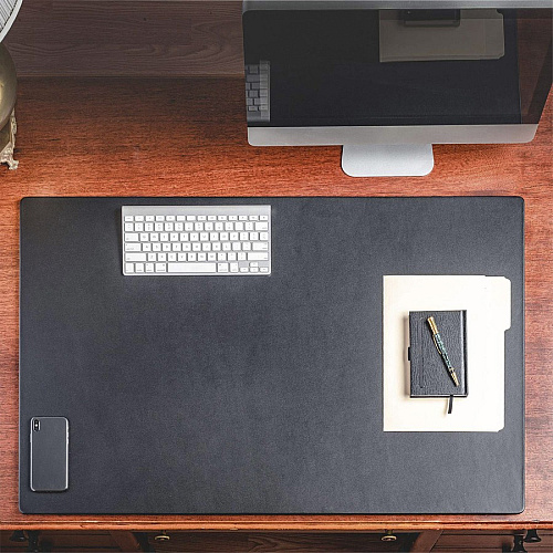 Dacasso Leather Desk Mat Rectangular - 38" Width x 24" Depth - Felt Backing - Top Grain Leather - Black - 1 Each (P1011)