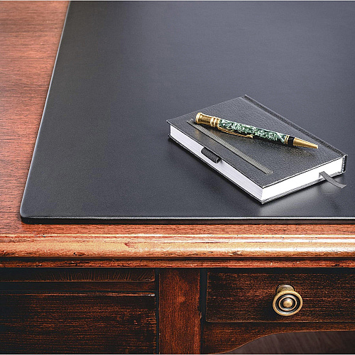 Dacasso Leather Desk Mat Rectangular - 24" Width x 19" Depth - Felt Backing - Top Grain Leather - Black - 1 Each (P1019)