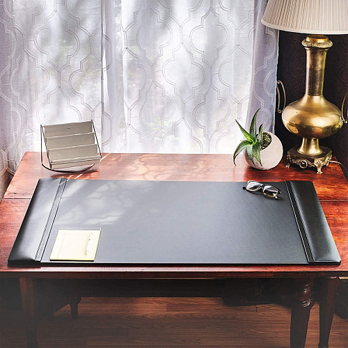 Dacasso Leather Side-Rail Desk Pad Rectangular - 38" Width x 24" Depth - Felt Black Backing - Top Grain Leather - Black - 1 Each (P1025)