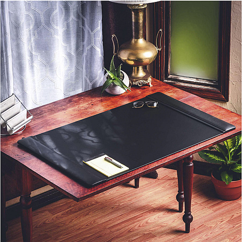 Dacasso Leather Side-Rail Desk Pad Rectangular - 38" Width x 24" Depth - Felt Black Backing - Top Grain Leather - Black - 1 Each (P1025)