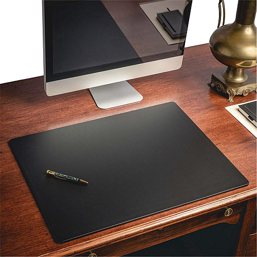 Dacasso Leatherette Desk Mat Rectangular - 24" Width x 19" Depth - Felt Backing - Leatherette - Black - 1 Each (P1027)