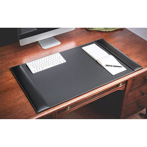Dacasso Rustic Leather Side-Rail Desk Pad Rectangular - 34" Width - Top Grain Leather, Velveteen - Rustic Black - 1 Each (P1201)