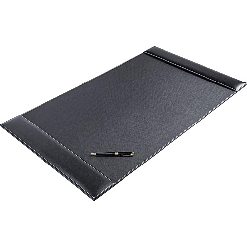 Dacasso Rustic Leather Side-Rail Desk Pad Rectangular - 34" Width - Top Grain Leather, Velveteen - Rustic Black - 1 Each (P1201)