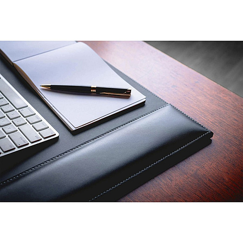Dacasso Rustic Leather Side-Rail Desk Pad Rectangular - 34" Width - Top Grain Leather, Velveteen - Rustic Black - 1 Each (P1201)