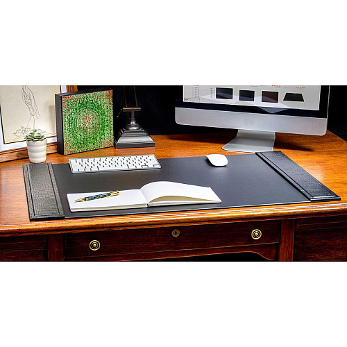 Dacasso Crocodile Embossed Leather Side-Rail Desk Pad 20" Width - Leather - Black - 1 Each (P2201)
